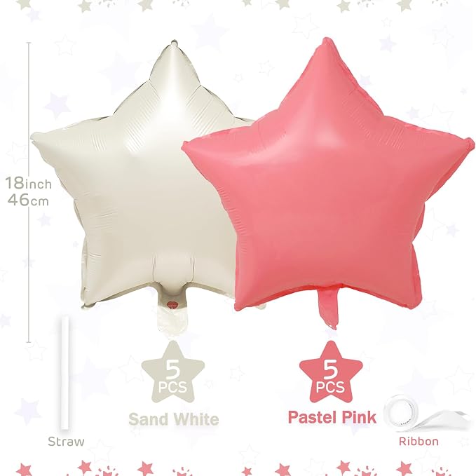 Pastel Pink Sand White Star Balloons 18 Inch - Image 2