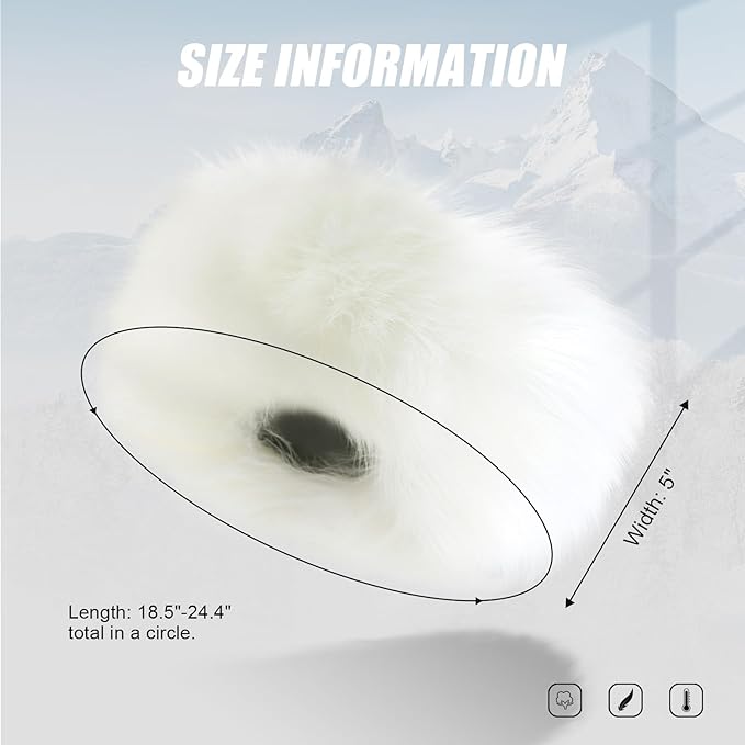 Faux Fur Headband for Women Elastic Fuzzy Thick Earmuffs Winter Headwrap Ear Muffs Furry Ear Warmers Cold Weather (White 1)