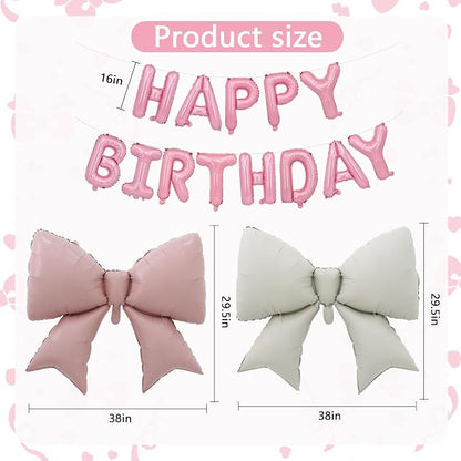 Vuzvuv Pink Happy Birthday Balloons, 38 Inches Huge Bow Aluminum Foil Balloons - Image 2