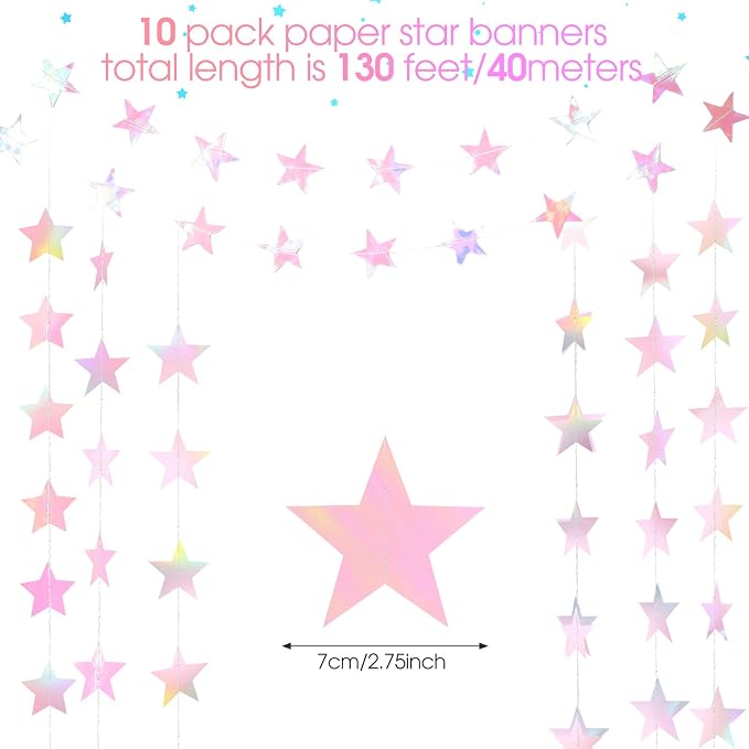 Patelai Glitter Star Garland Banner 2026 Graduation Decor 130 Feet Star Hanging - Image 2