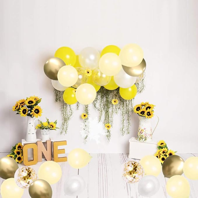 KBZVNAF Yellow White Gold Confetti Balloons 60 Pack 12 inch | Pastel Yellow - Image 5