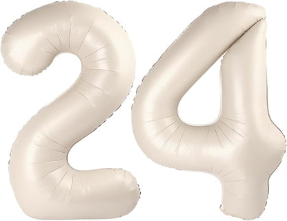 40 Inch Cream White Large Number 24 42 Birthday Balloon, Giant Numbers 24 42 by Upgesy