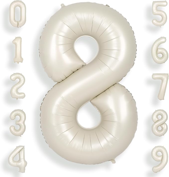 SUWEN 40 Inch Cream White Large 8 Balloon Numbers Big Foil Helium 0-9 | Jumbo by SUWEN
