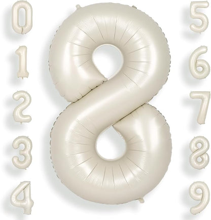 SUWEN 40 Inch Cream White Large 8 Balloon Numbers Big Foil Helium 0-9 | Jumbo by SUWEN
