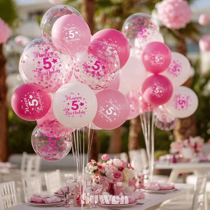 SUWEN Pink 5th Number Printed Balloons 38PCS 12 Inch | 1-9 Latex Balloons Happy - Image 4