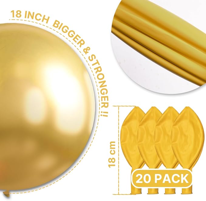 PartyWoo Gold Balloons 20pcs Gold Latex Helium Balloons 18 Inch | Birthday - Image 3