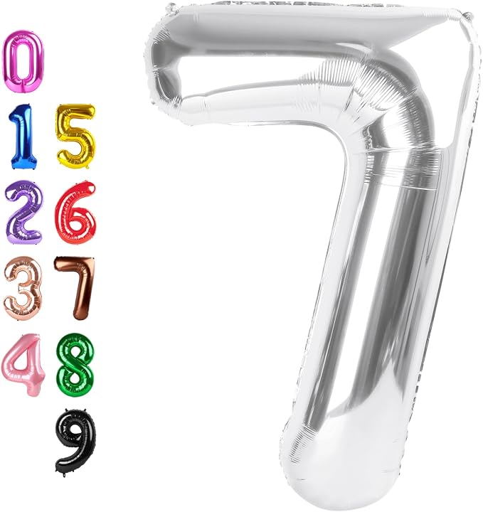 Number Balloons Silver 7 Balloon 40 inch by Enyeopd