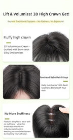 Anemone 100% Real Human Hair Topper No Need Clips Magic Paste Hair Seams 7x10cm Skin Base Fringe Bangs Easy to Wear (1B Middle Bangs)