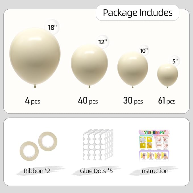 135pcs Sand White Balloon Garland Kit Different Sizes of 18 12 10 5 Inch Cream - Image 2