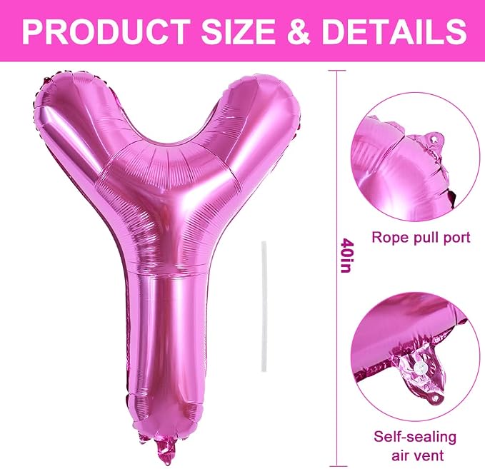TONIFUL 40 Inch Large Rose Red Letter Y Balloon - Image 2