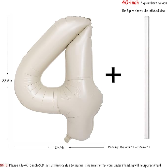 40 In Cream white Number 4 Balloons Helium Foil Mylar Balloon Digital 4 | - Image 2