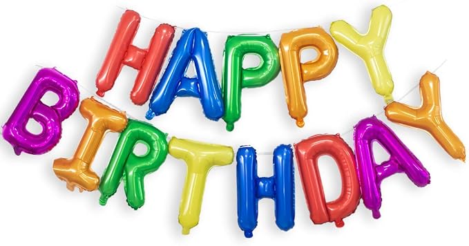 16 Inch Colorful Rainbow Happy Birthday Balloons Banner, Aluminum Foil Letters by VHUWE