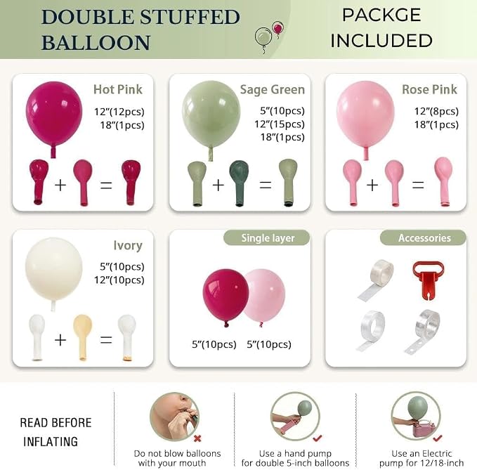 Hot Pink Sage Green Balloon Garland Arch Kit Double Stuffed | Dusty Olive Green - Image 4
