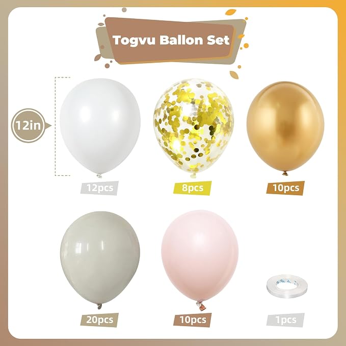 Beige White Gold Balloons, Neutral Cream Ivory Double Stuffed Nude Gold Balloons - Image 2