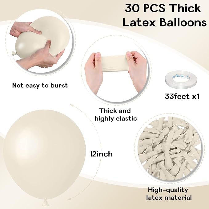 Jobkoo White Sand Balloons, 12 Inch 30 Pcs Beige Balloon Boho White Latex Cream - Image 2