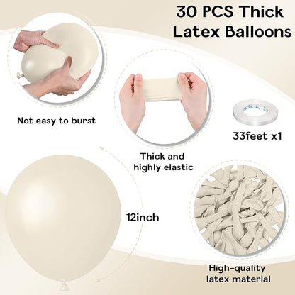 Jobkoo White Sand Balloons, 12 Inch 30 Pcs Beige Balloon Boho White Latex Cream - Image 2
