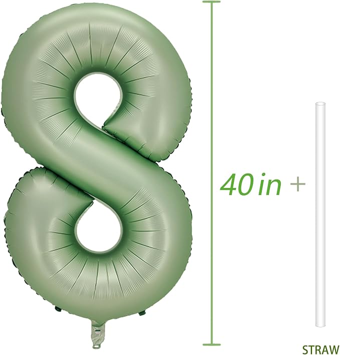 Number 8 Balloon, 40-Inch Sage Green Number Balloon | 40-inch foil balloon - Image 2