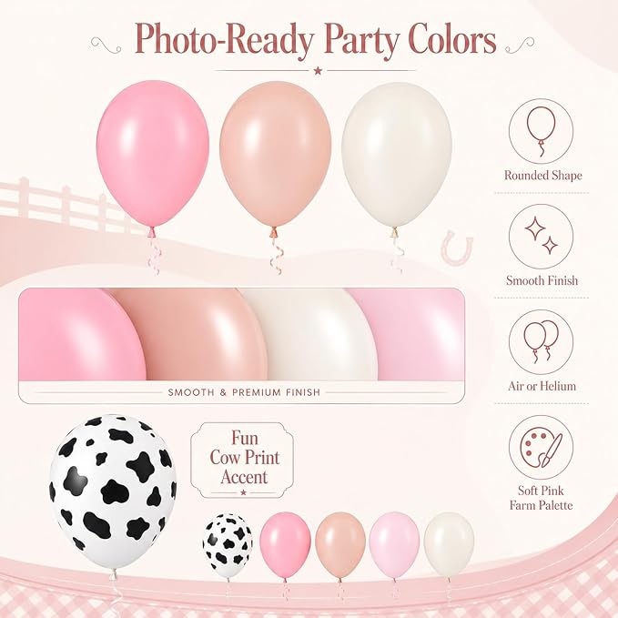 Pink Cow Print Balloons, Cow Balloons 50pcs 12 Inch Pastel Pink Macaron Pink - Image 3