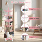 Braiding Hair Rack Standing Hair Extension Holder - 140 Pegs Braiding Hair Rack & Divider Stand with Phone Holder for Displaying and Separating Hair (Pink)