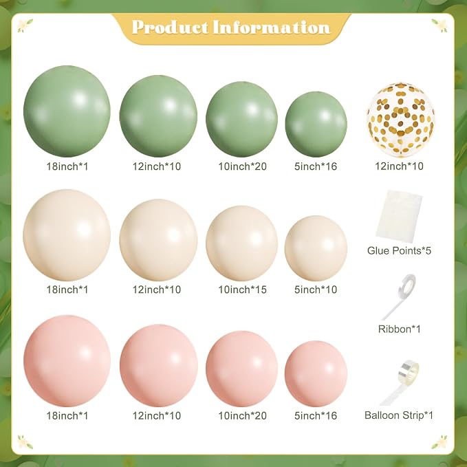Pink and Sage Green Balloons Arch Kit - Image 5