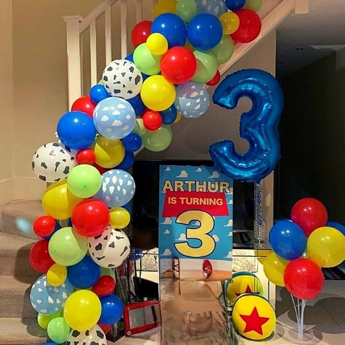 HILAVO Toy Inspired Story Balloons, 12 Inch Cow Print Blue Cloud Balloons | Red - Image 7