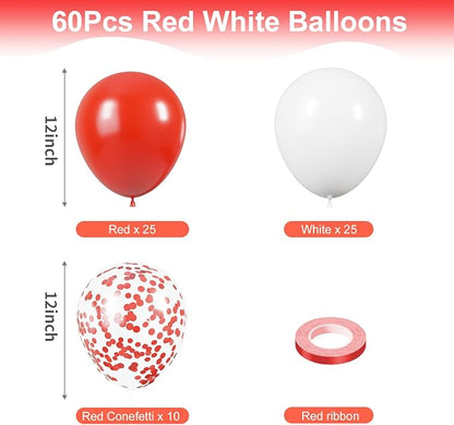 KBZVNAF Red and White Latex Balloons 60 Pack 12 inch | Red White Confetti Party - Image 2