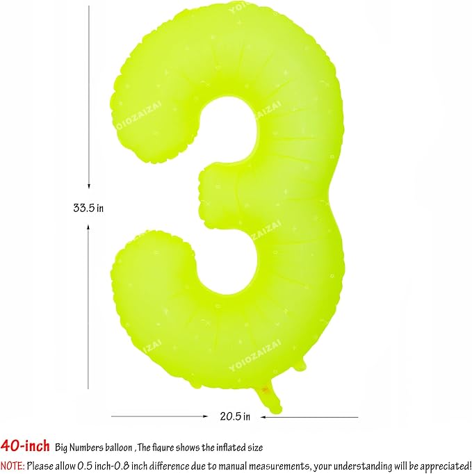 40 IN Fluorescent Yellow Number 3 Balloon Neon Yellow 3 Foil Balloon | - Image 2
