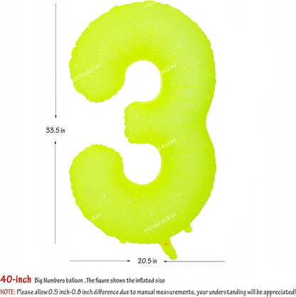 40 IN Fluorescent Yellow Number 3 Balloon Neon Yellow 3 Foil Balloon | - Image 2