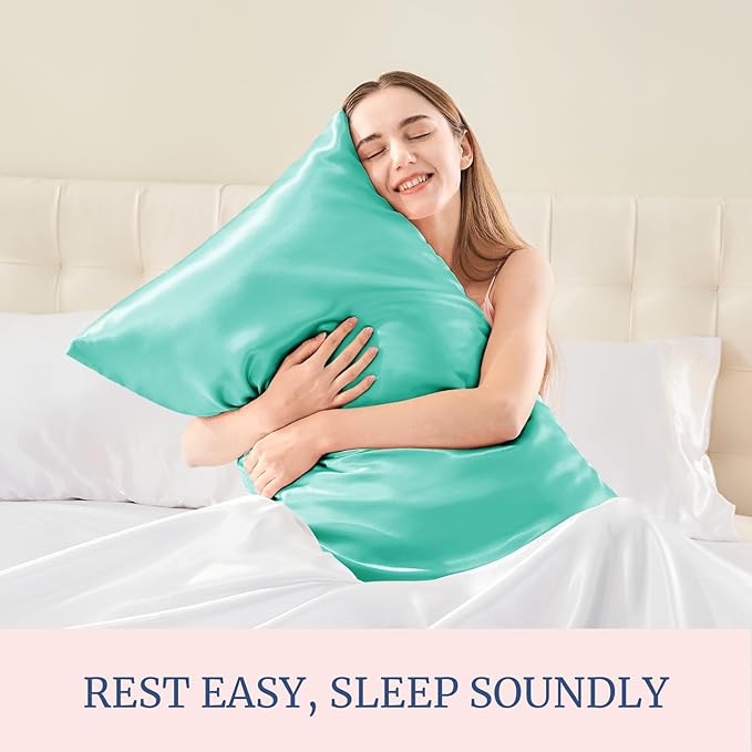 BEDELITE Satin Pillowcase for Hair and Skin, Super Soft and Cooling Similar to Silk Pillow Cases 2 Pack with Envelope Closure, Gift for Women Men(20"x26" Standard Size, Turquoise)
