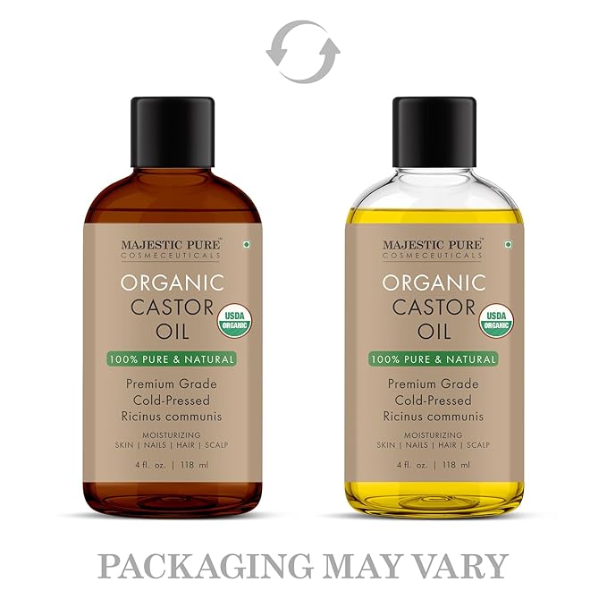 Majestic Pure USDA Organic Castor Oil - 100% Pure & Natural - Premium Grade, Cold Pressed, Hexane Free - Hair, Eyelashes, Eyebrows, Nails - Moisturizing & Nourishing - 4 Fl Oz