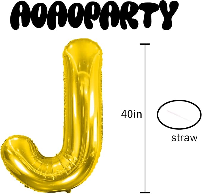 Letter Balloons Gold 40 Inch J Large Giant Big Foil Mylar Balloon | - Image 3