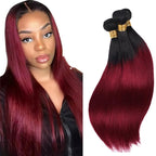 Burgundy Human Hair Bundles Ombre Straight Bundles 20 22 24 Inch Niegmeag Virgin Remy Hair Extensions 2 Tone Black and Red Straight Bundle 1B99J Color 150g