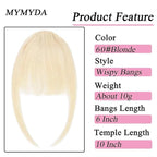 Clip in Bangs Blonde Color 100% Real Human Hair Wispy Clip on Bangs Extensions Fringe with Temples Hairpieces for Women
