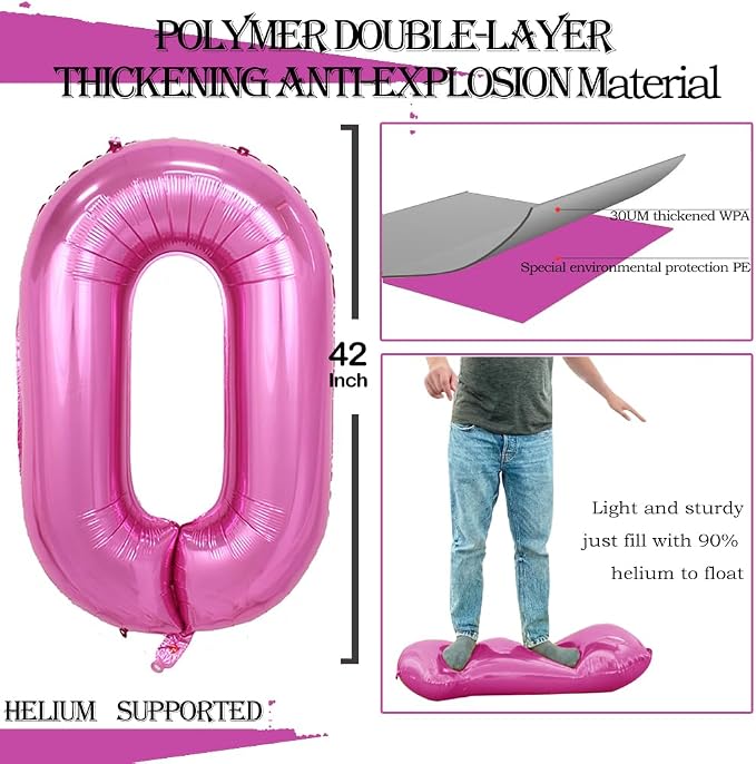 Pink Foil Balloons Number 0 for 10th 20th 30th 40th 50th 60th 70th 80th 90th - Image 3