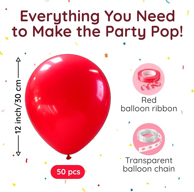 ZENO Red Balloons 50pcs 12 Inch Helium Grade Latex Balloons - Image 2