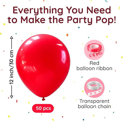 ZENO Red Balloons 50pcs 12 Inch Helium Grade Latex Balloons - Image 2