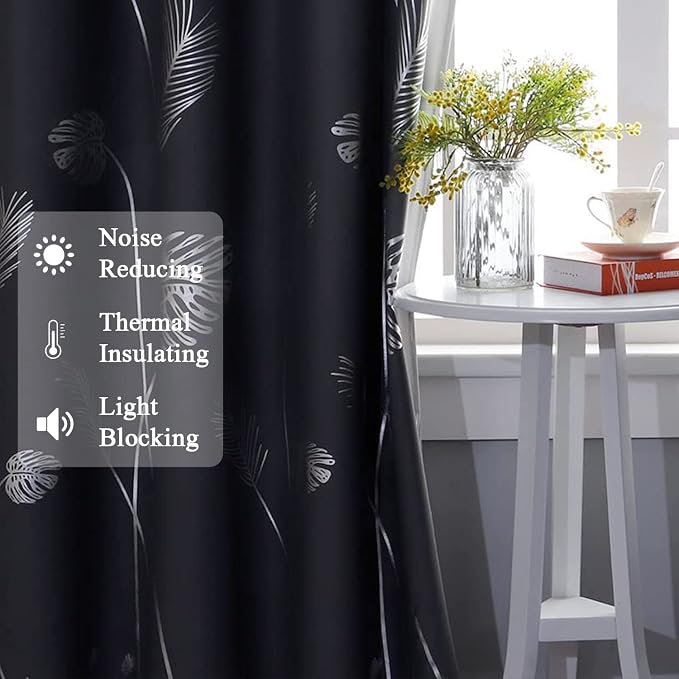 Sliding Glass Door Curtain 80W x 96L Inch Grey and Silver Blackout Curtain Palm - Image 6
