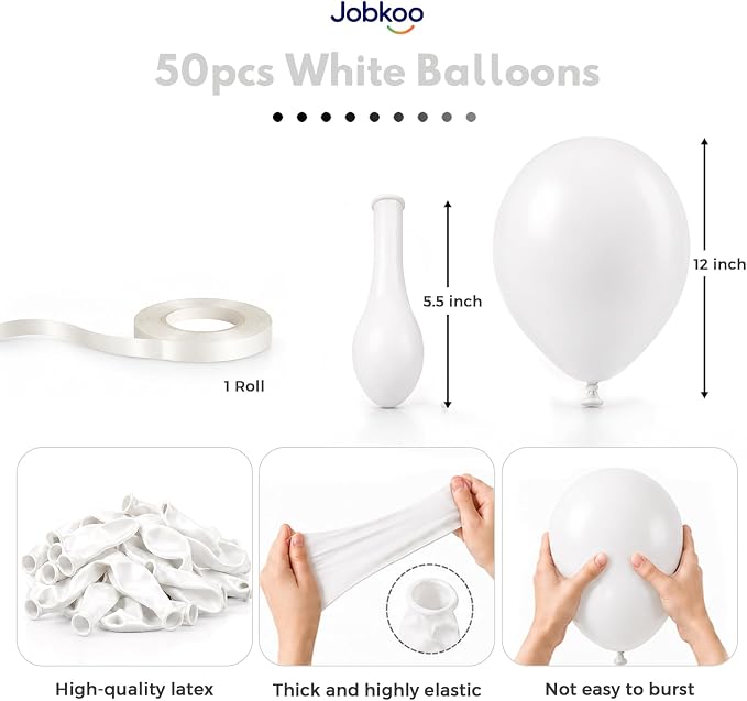 Jobkoo White Balloons 50Pcs 12 Inch Wedding Bridal Engagement Latex Balloon | - Image 2