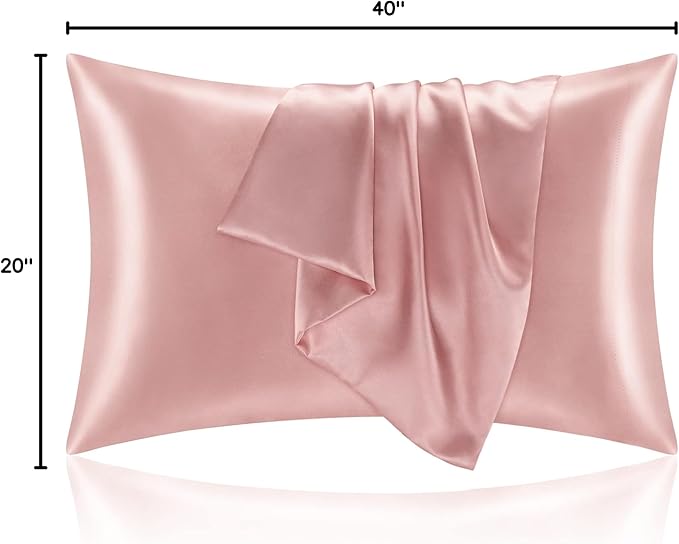 BEDELITE Satin Pillowcase for Hair and Skin, Super Soft and Cooling Similar to Silk Pillow Cases 2 Pack with Envelope Closure, Gift for Women Men(20"x40" King Size, Rose Pink)