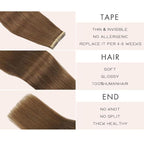 Tape in Hair Extensions Human Hair, 20pcs 16 Inch Medium Brown Remy Hair Extensions Straight Human Hair Tape in Extensions Skin Weft Tape Extensions Human Hair (10#,16 Inch)