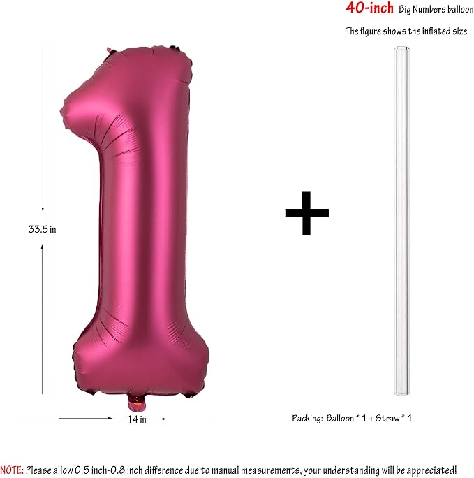 Number 1 Balloons 40 Inch Wine Red Burgundy Foil Number Balloon 1 | Wine Red - Image 2