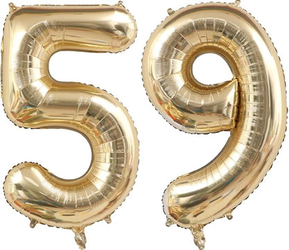 Light Gold Number 59 Foil Balloons 40 Inch White Gold 59 Mylar Balloon | 59th by ANGEL+Q+HOUSE