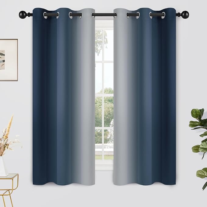 Yakamok Ombre Curtains Navy Blue and Greyish White by Yakamok