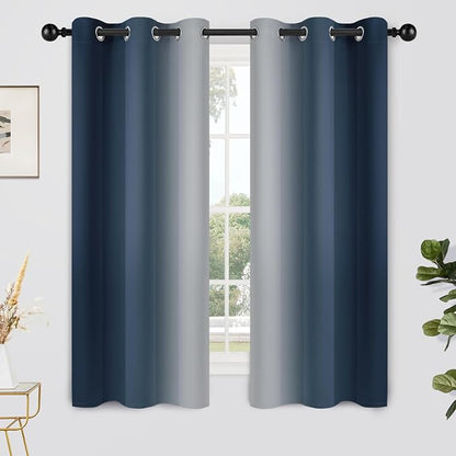 Yakamok Ombre Curtains Navy Blue and Greyish White by Yakamok