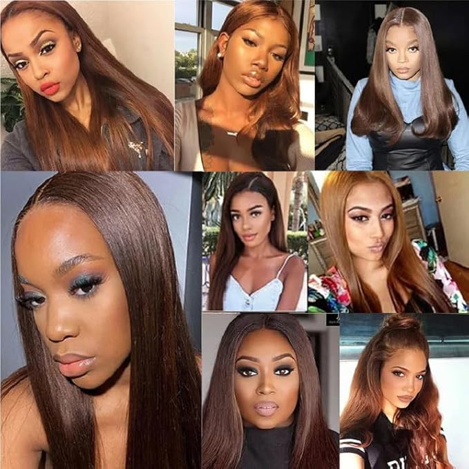 Brown Bundles Human Hair Color 4 Straight Bundles 24 26 28 Inch Niegmeag Virgin Soft and Sikly Remy Hair Extensions Double Weft Hair Weave