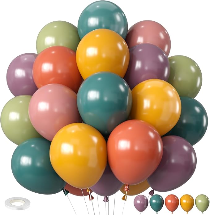 Boho Rainbow Balloons, 12inch Assorted Colors Balloon Slate Dusty Blue Mustard by BIAPIAN
