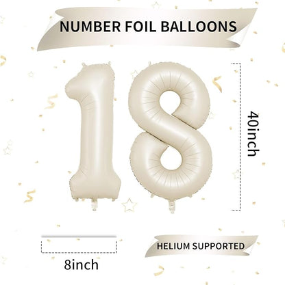 Biapian 40 Inch Cream Number 18 Balloon, 18th Birthday Balloons, Big Digital 18 - Image 2