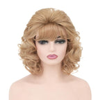 Short Blonde Wig with Hair Bangs Women's Curly Wavy Heat Resistant Synthetic Blonde Hair Wigs for Women
