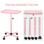 JOSTZHXIN Salon Tray, Height Adjustable Salon SPA Service Tray, Hairstylist Rolling Tray, Premium Aluminum Tattoo Tray, Pink Rolling Trolley