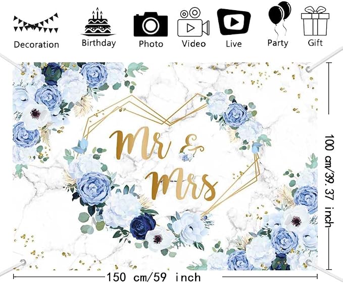 AIBIIN 5x3ft Mr and Mrs Floral Backdrop - Image 3